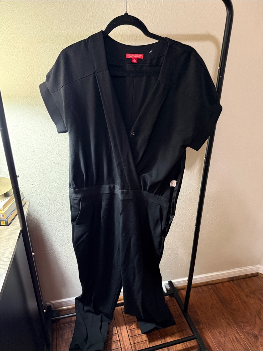 New York & Company Black V-Neck Utility Jumpsuit